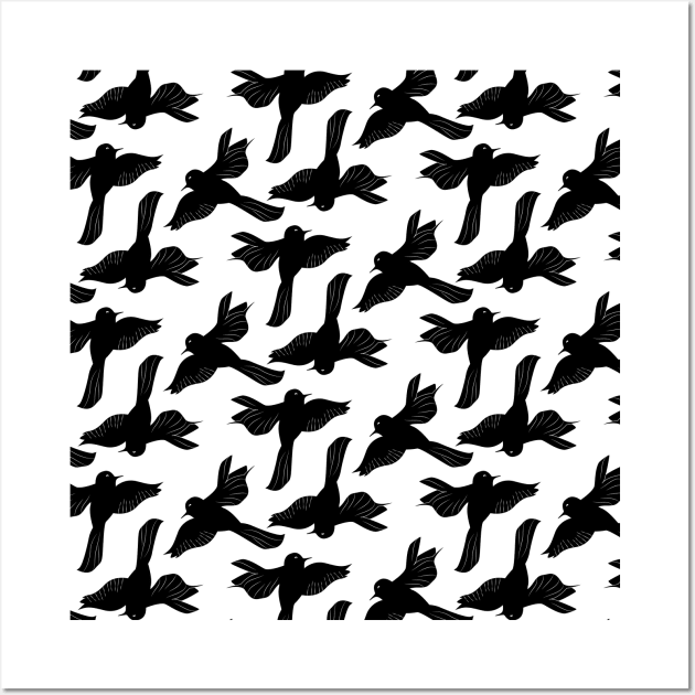 Black and white flying birds pattern Wall Art by Spinkly